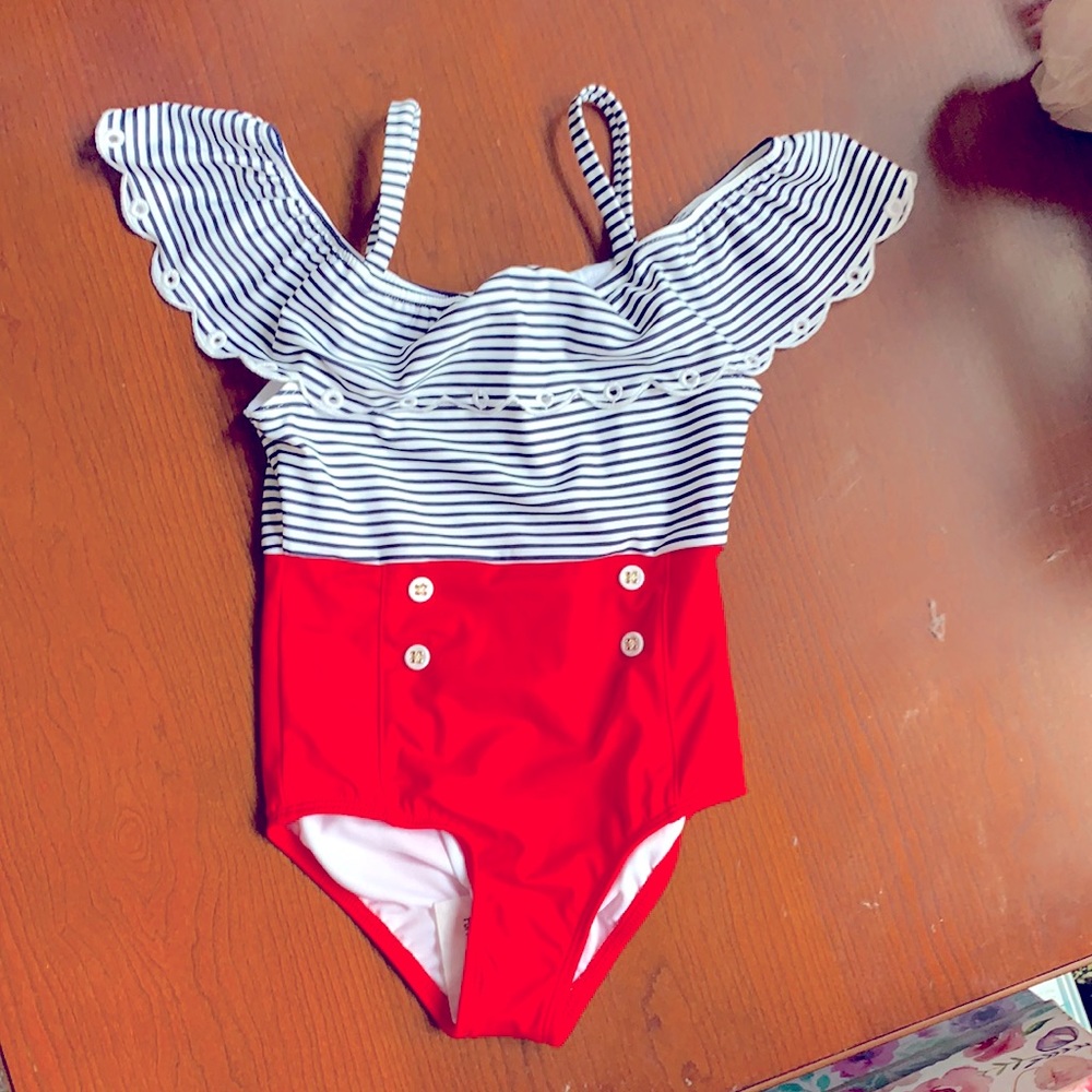 Little Girls size 5 nautical swim suit